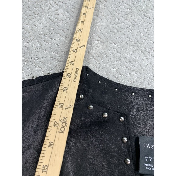 Cartise Black Studded Faux Suede Jacket Womens 8 Open Front Edgy Moto Style - Picture 8 of 10